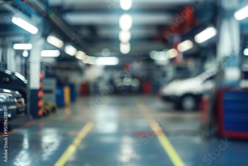 Wallpaper Mural Blurry car garage interior with mechanic service center background Torontodigital.ca