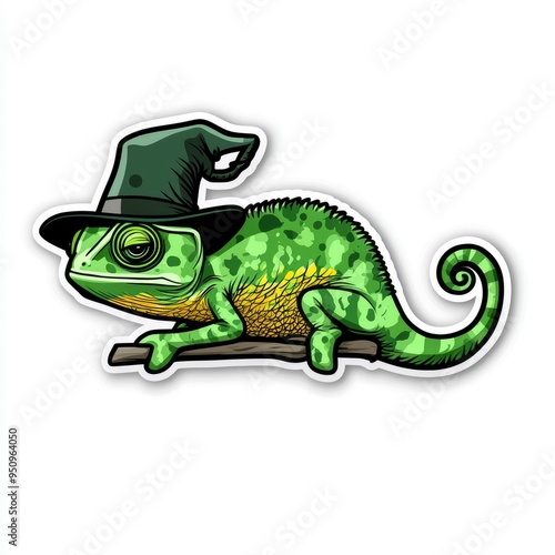 Chameleon Wizard with a Hat and Stick