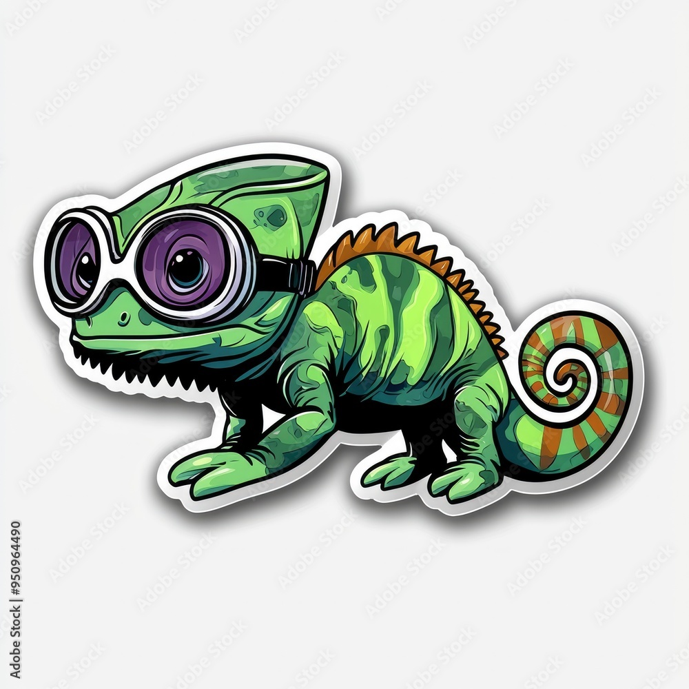 Fototapeta premium Cartoon Chameleon Wearing Goggles