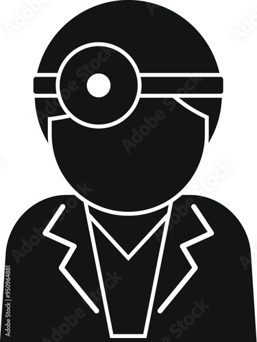 Black solid icon for ear nose and throat doctor wearing head mirror, suitable for healthcare graphic