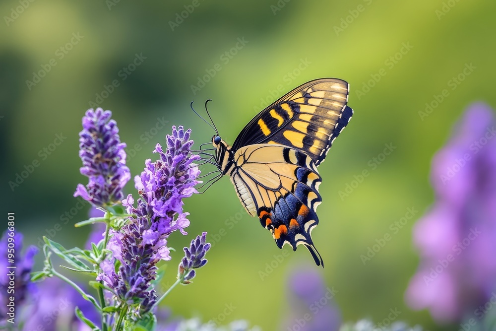 Swallowtail Butterfly Feeding on Lavender Blossoms Swallowtail Butterfly Feeding on Lavender Blossoms