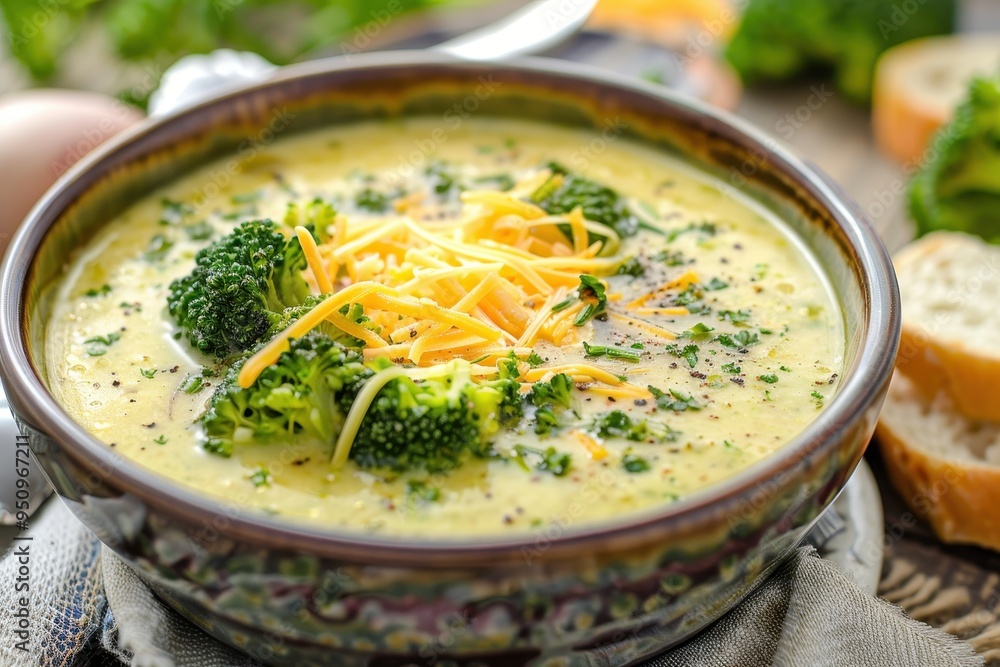 Bowl of hot broccoli cheese soup Bowl of hot broccoli cheese soup