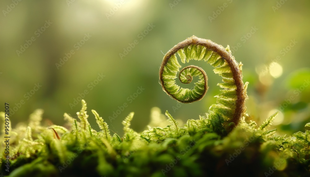 Close-Up of Fern Leaf Unfurling on Green Grass Close-Up of Fern Leaf Unfurling on Green Grass
