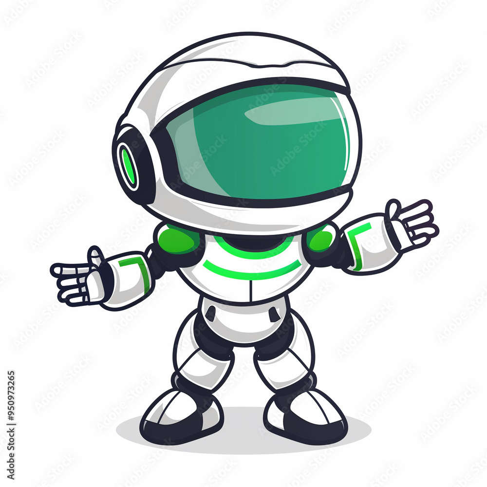 Helmeted Helper: Cute Robot Logo with a Helmet-Like Head and Green Visor Helmeted Helper: Cute Robot Logo with a Helmet-Like Head and Green Visor