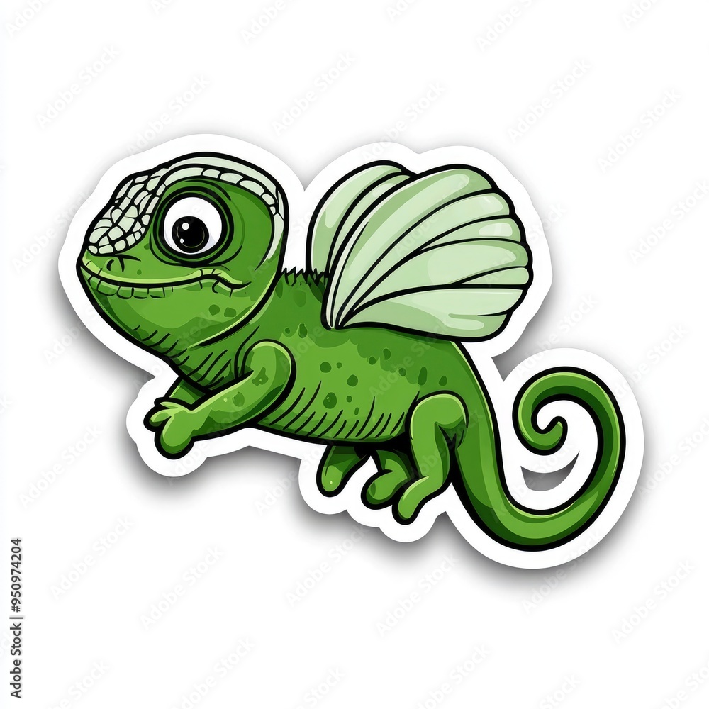 Fototapeta premium Cartoon Flying Green Chameleon Sticker
