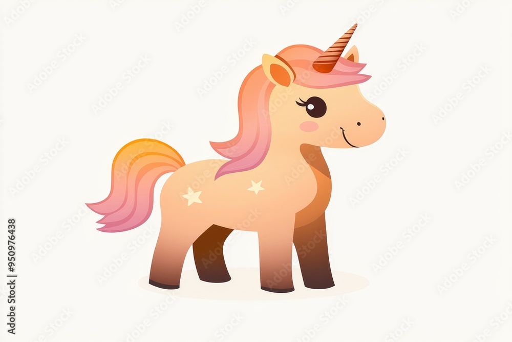 Fototapeta premium Adorable Cartoon Unicorn with Pink Mane and Tail
