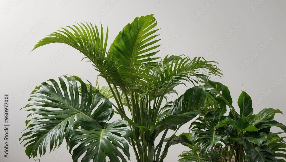 Lush green foliage against a neutral background in a tranquil setting Lush green foliage against a neutral background in a tranquil setting