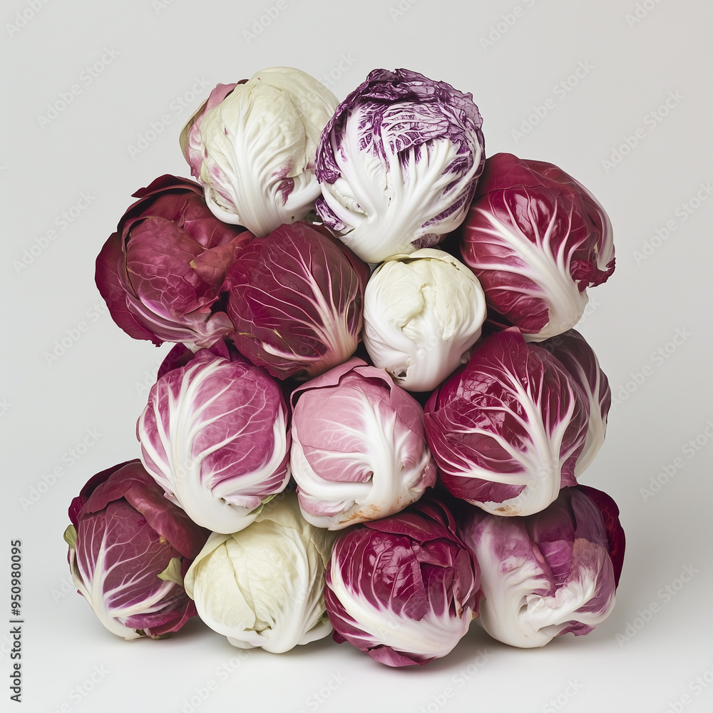 Fototapeta premium radicchio heads stacked, white background
