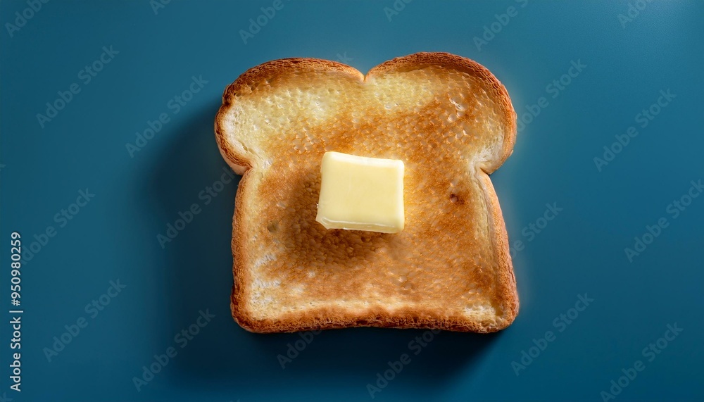 A slice of golden-brown toast with a pat of butter melting in the center, on a plain background A slice of golden-brown toast with a pat of butter melting in the center, on a plain background