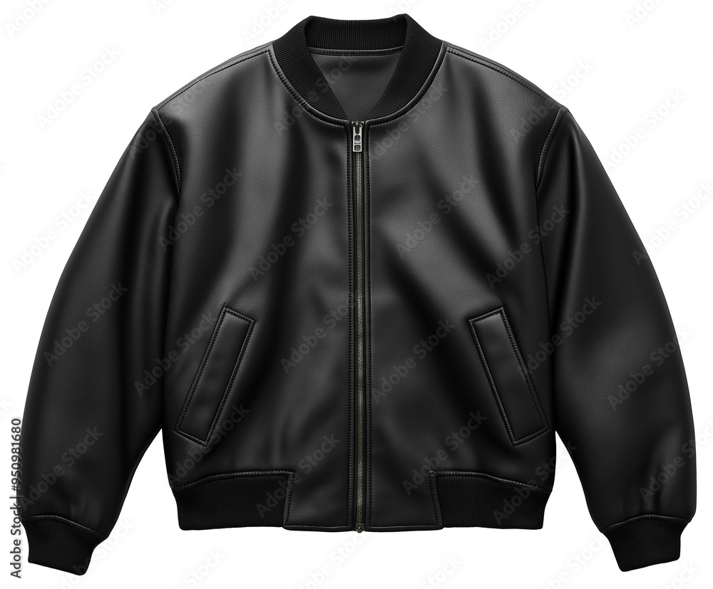 Sleek black bomber jacket isolated on transparent background. Sleek black bomber jacket isolated on transparent background.