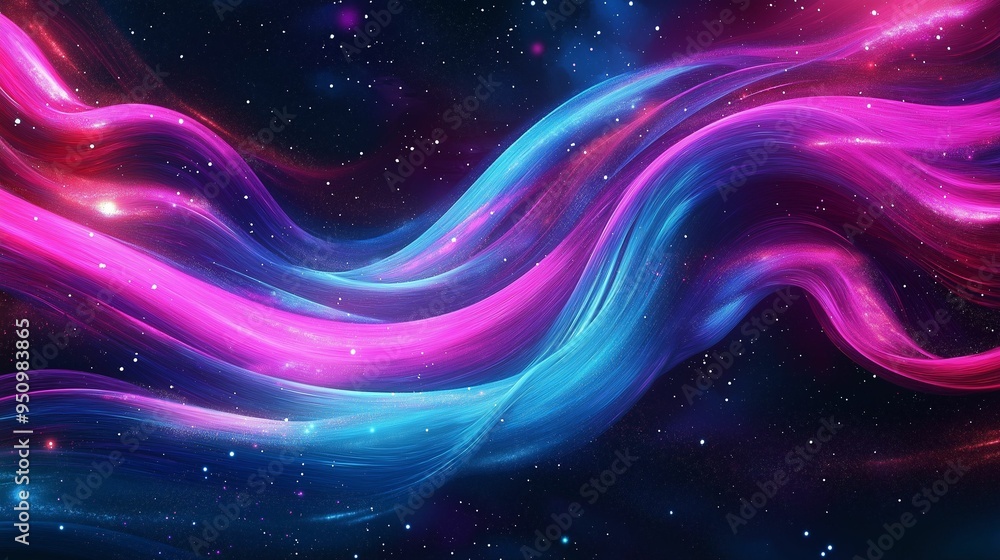 Dynamic abstract light trails in neon pink and blue hues. Dynamic abstract light trails in neon pink and blue hues.