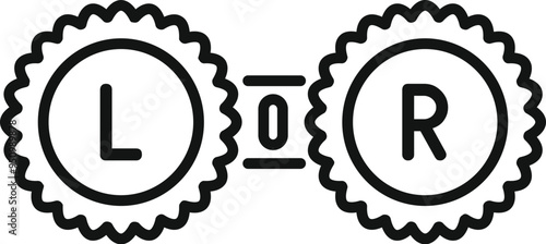 Simple black and white icon of a contact lens container marking left and right sides