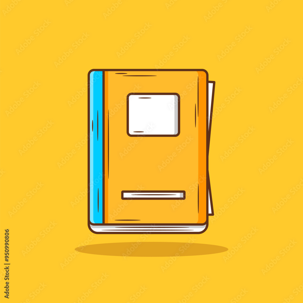 Yellow schoolbook illustration in cartoon style. School item stationary