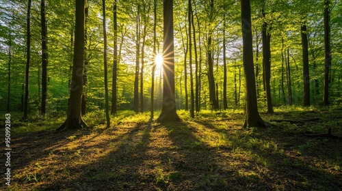 Wallpaper Mural Silent Forest in spring with beautiful bright sun rays Torontodigital.ca