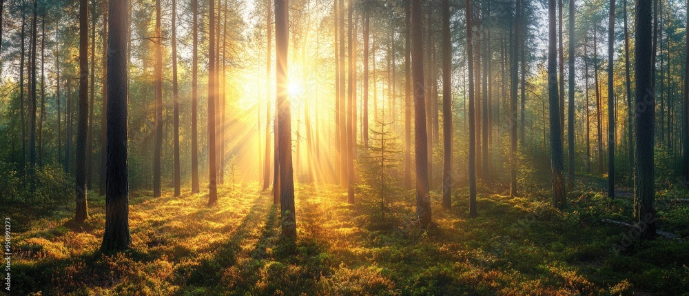 Silent Forest in spring with beautiful bright sun rays Silent Forest in spring with beautiful bright sun rays