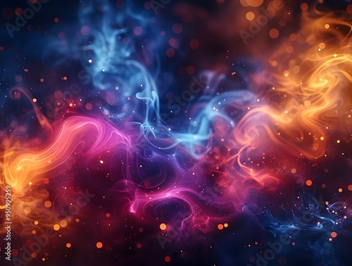 Abstract swirls of color in a dark background.