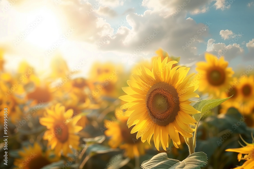 Summer Vibrance: A Field of Sunflowers Under a Bright Sky Summer Vibrance: A Field of Sunflowers Under a Bright Sky
