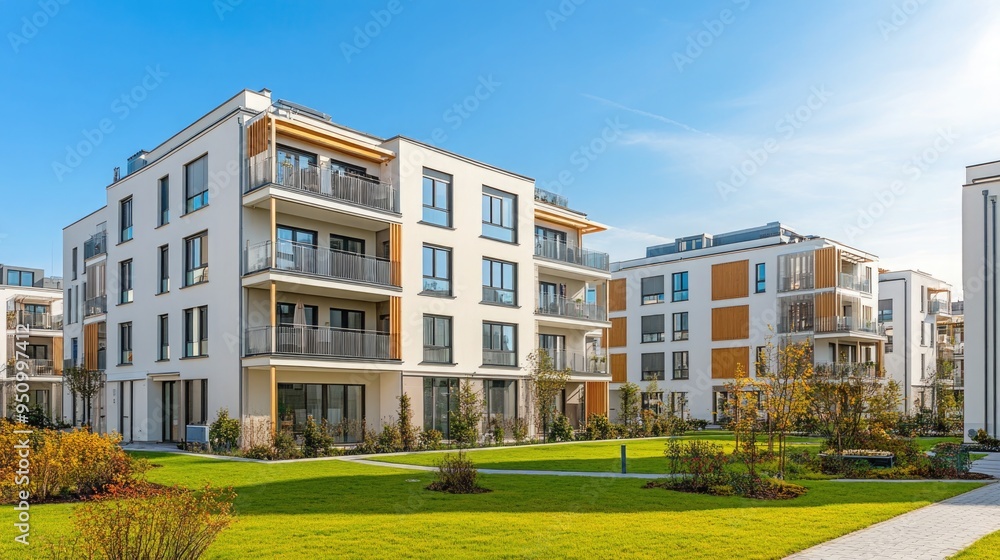 Modern apartment buildings in a green residential area in the city Modern apartment buildings in a green residential area in the city