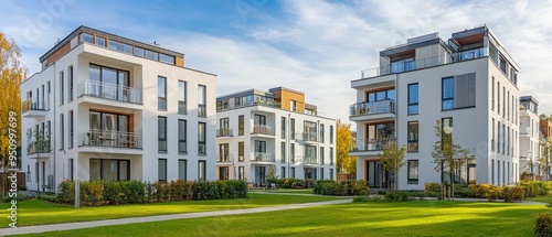 Modern apartment buildings in a green residential area in the city