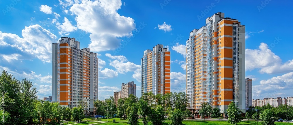 Obraz premium Modern apartment buildings in a green residential area in the city