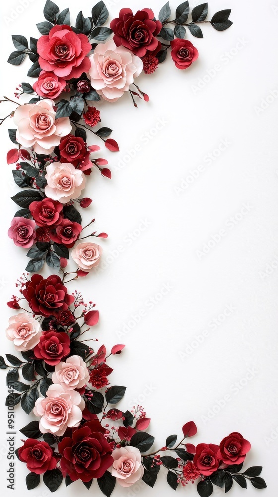 Burgundy and Blush Paper Flowers Corner Border Burgundy and Blush Paper Flowers Corner Border