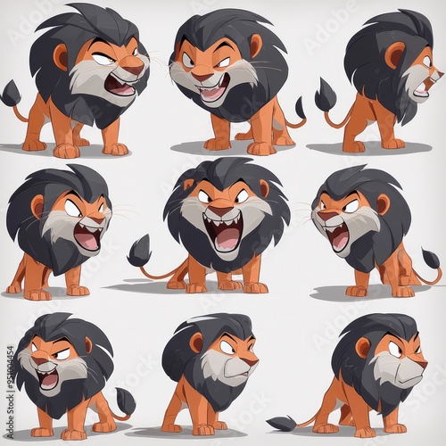 Cartoon Lion Character Poses and Expressions photo