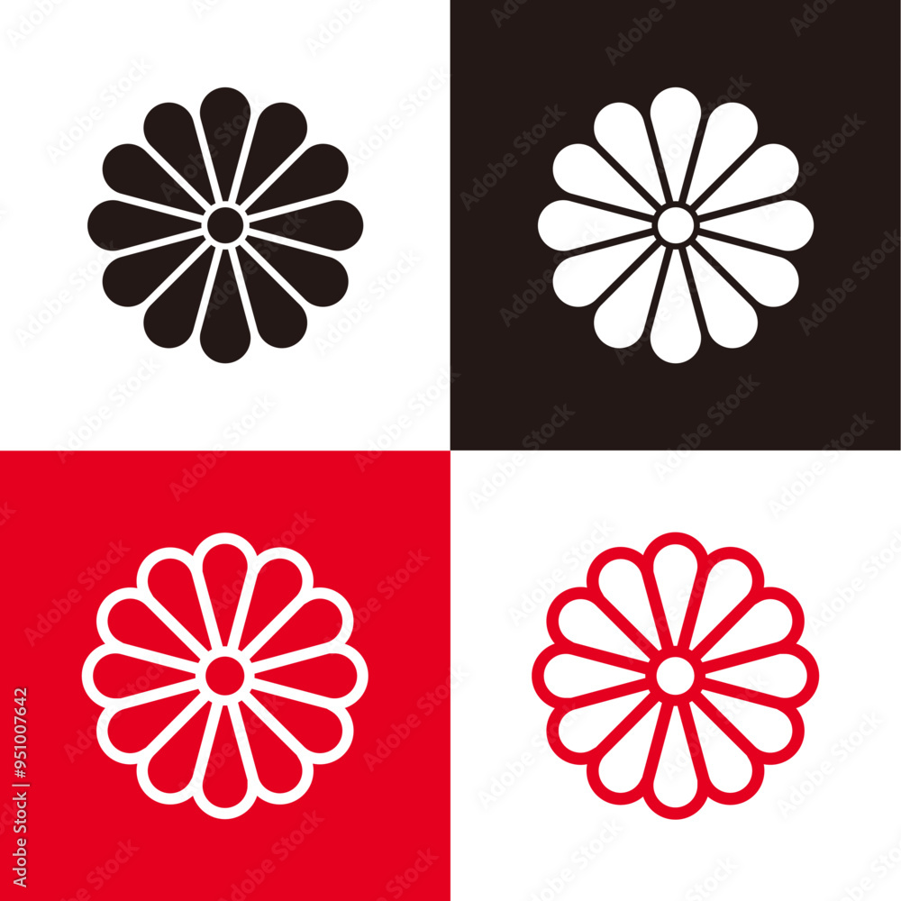 日本の家紋の菊の花のアイコンセット 日本の家紋の菊の花のアイコンセット