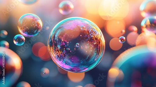 Abstract Colorful Soap Bubbles with Bokeh Background.