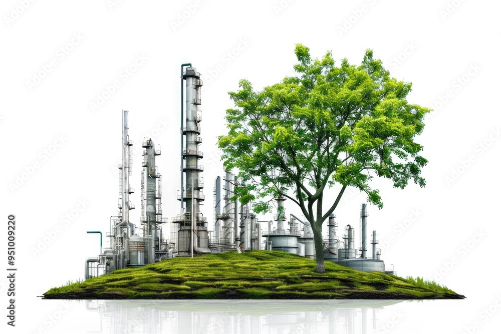 Obraz premium Oil refinery with a tree in the foreground
