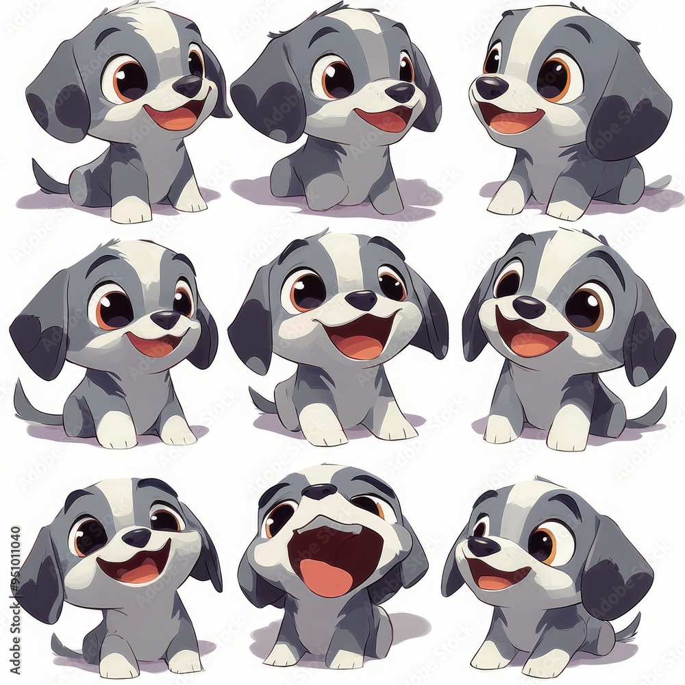 Adorable Cartoon Puppy Poses Adorable Cartoon Puppy Poses