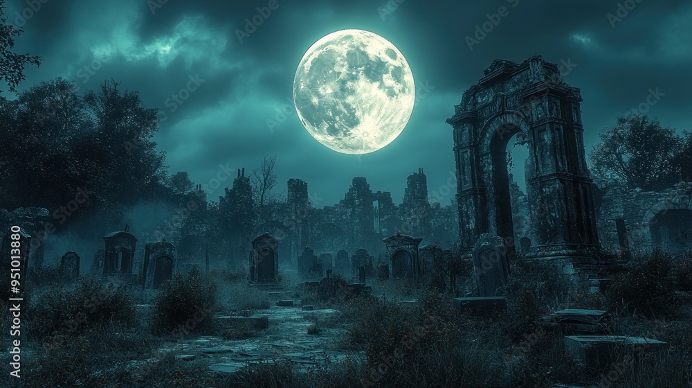 Fototapeta premium Eerie Moonlight Cemetery