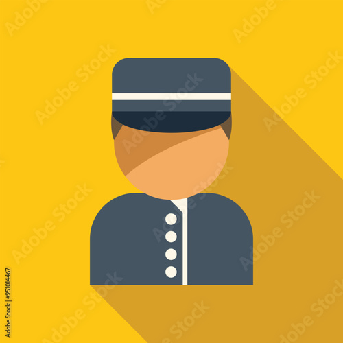 Hotel bellboy avatar icon in flat style with long shadow on a yellow background