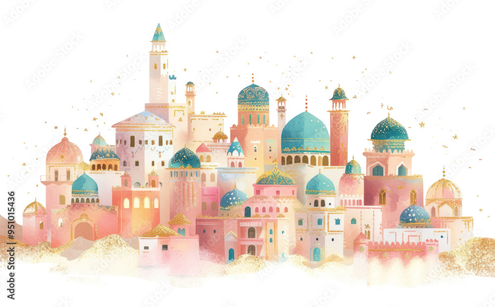 Fototapeta premium PNG aesthetic Middle Eastern cityscape border, transparent background