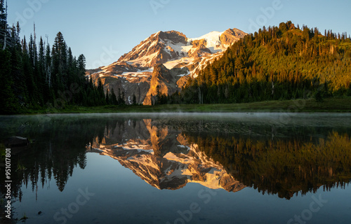 Flat Waters of Klapatche Pond Reflect Mount Rainier photo