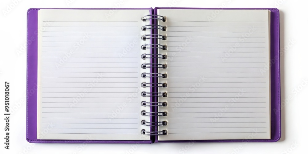 Blank purple notebook open on a white background Blank purple notebook open on a white background