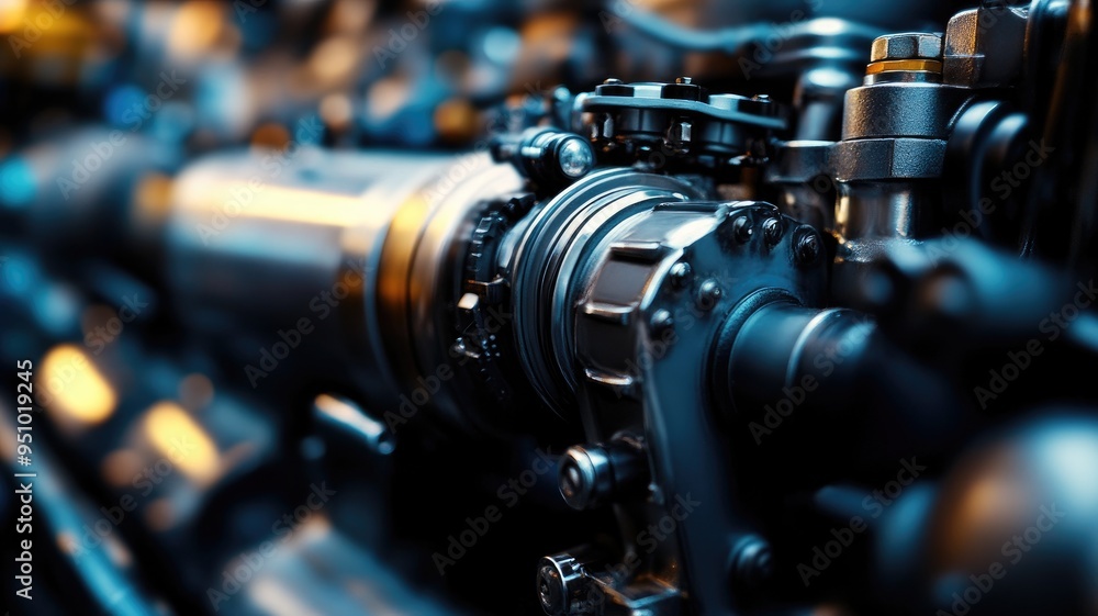Close-up of intricate metal machinery part with bolts and gears in factory setting Close-up of intricate metal machinery part with bolts and gears in factory setting