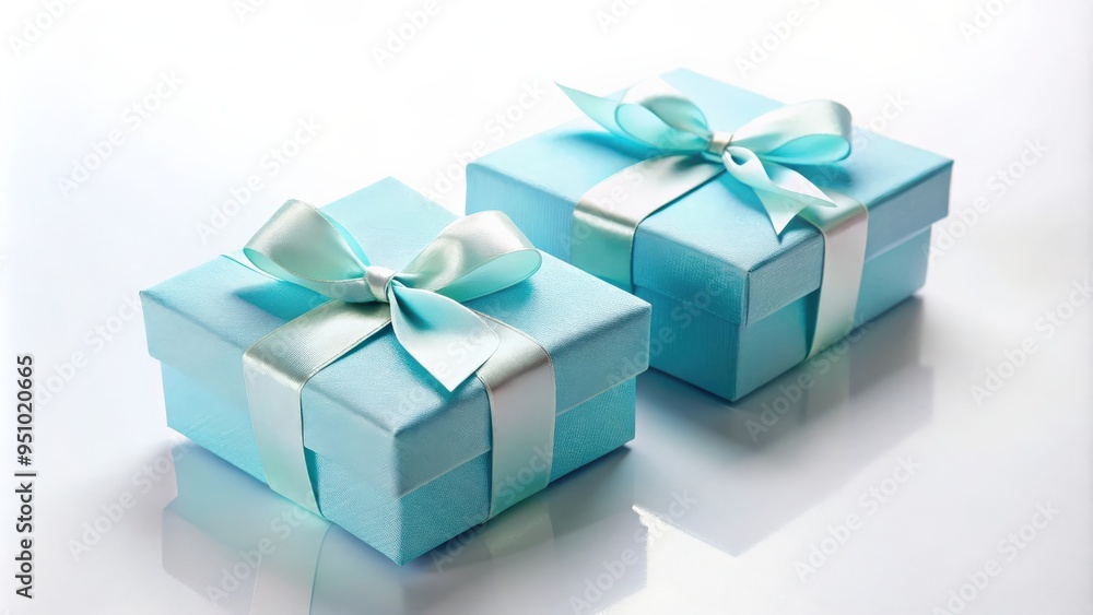 Elegant light blue handmade present boxes on white background Elegant light blue handmade present boxes on white background