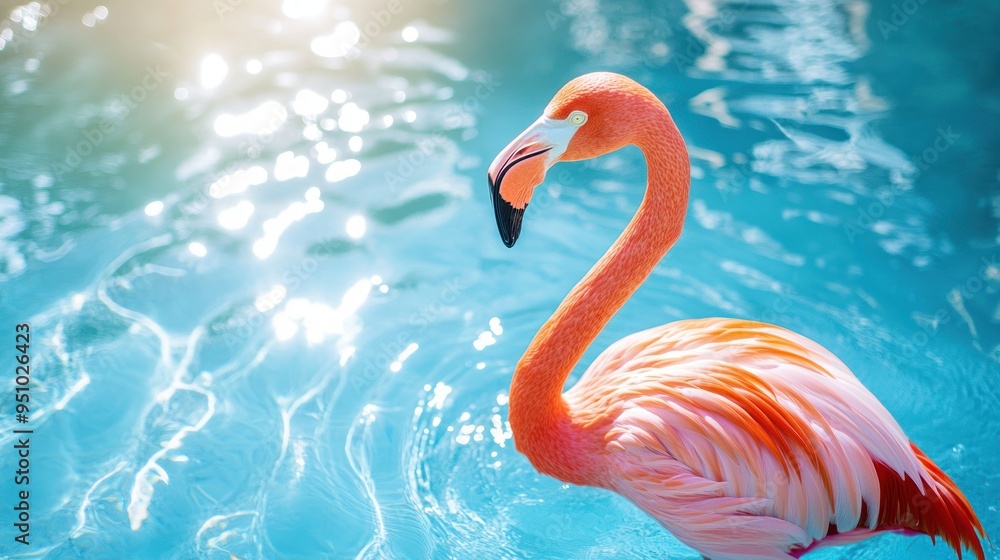 Fototapeta premium Pink Flamingo in a Pool of Blue Water