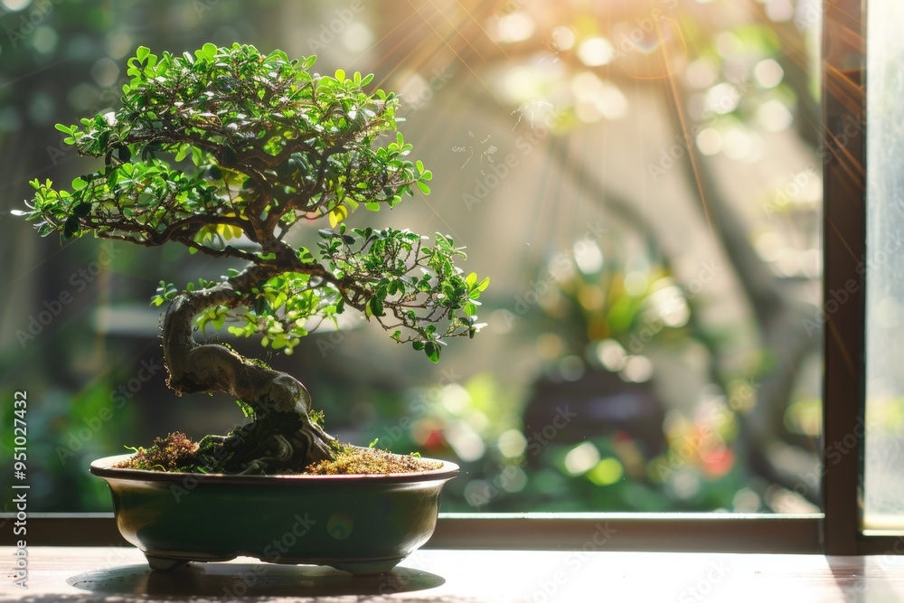 A small bonsai tree planted in a ceramic pot sitting on a table A small bonsai tree planted in a ceramic pot sitting on a table