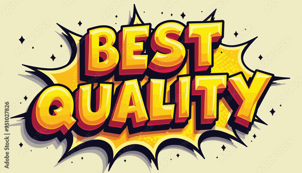 Vibrant comic-style 'Best Quality' text with bold colors and dynamic starburst background. Vibrant comic-style 'Best Quality' text with bold colors and dynamic starburst background.