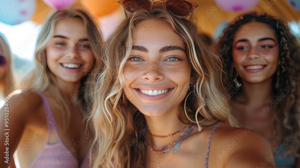 Celebrating Together: Friends Taking a Fun Selfie at Birthday Party with Copy Space Above Celebrating Together: Friends Taking a Fun Selfie at Birthday Party with Copy Space Above