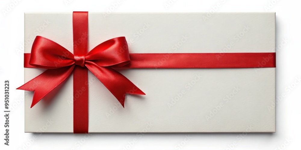 rendering of a gift certificate tied with a red ribbon and bow
