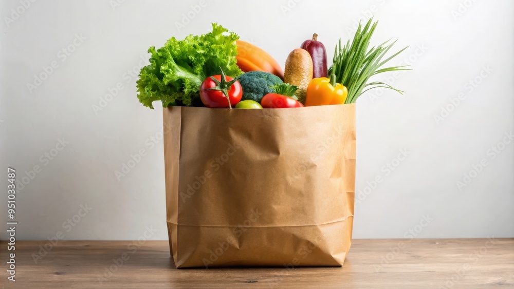 A close-up shot of a large brown paper bag for carrying groceries A close-up shot of a large brown paper bag for carrying groceries