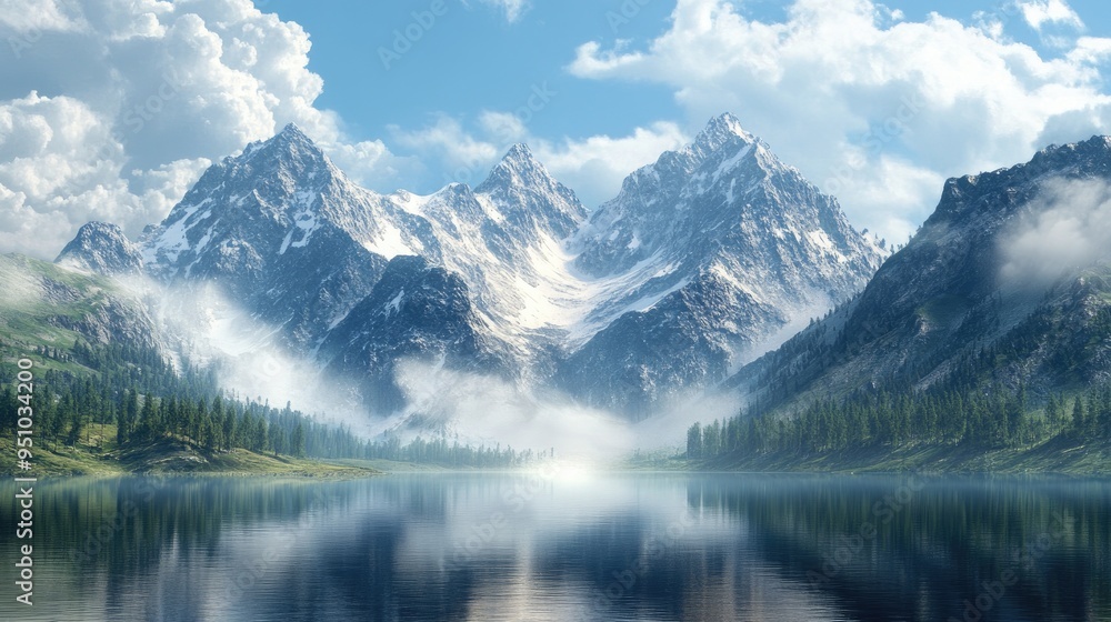 A majestic mountain range with a pristine lake in the foreground, capturing the untouched beauty of nature. A majestic mountain range with a pristine lake in the foreground, capturing the untouched beauty of nature.
