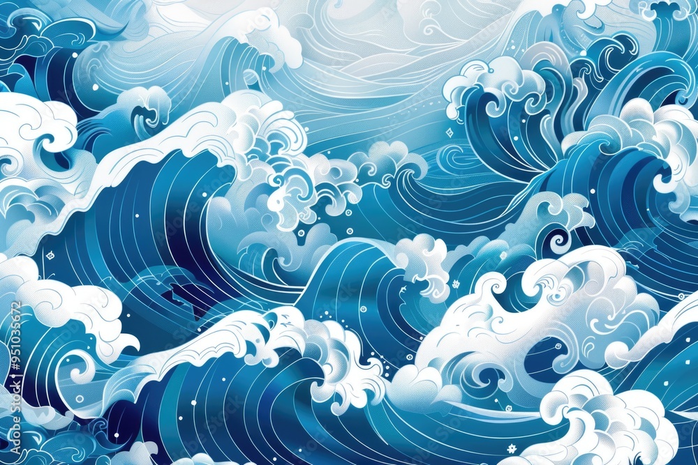 Ocean wave scene with blue and white colors Ocean wave scene with blue and white colors