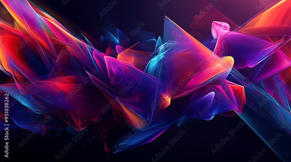 Obraz premium Dynamic Neon Abstract Art: Geometric Shapes and Vibrant Colors 1