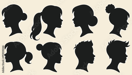 Silhouettes of diverse women and girls showcasing different hairstyles against a light background.
