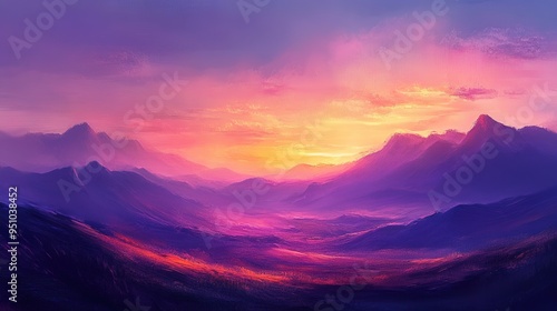 Evening sunset with vibrant hues over distant mountains