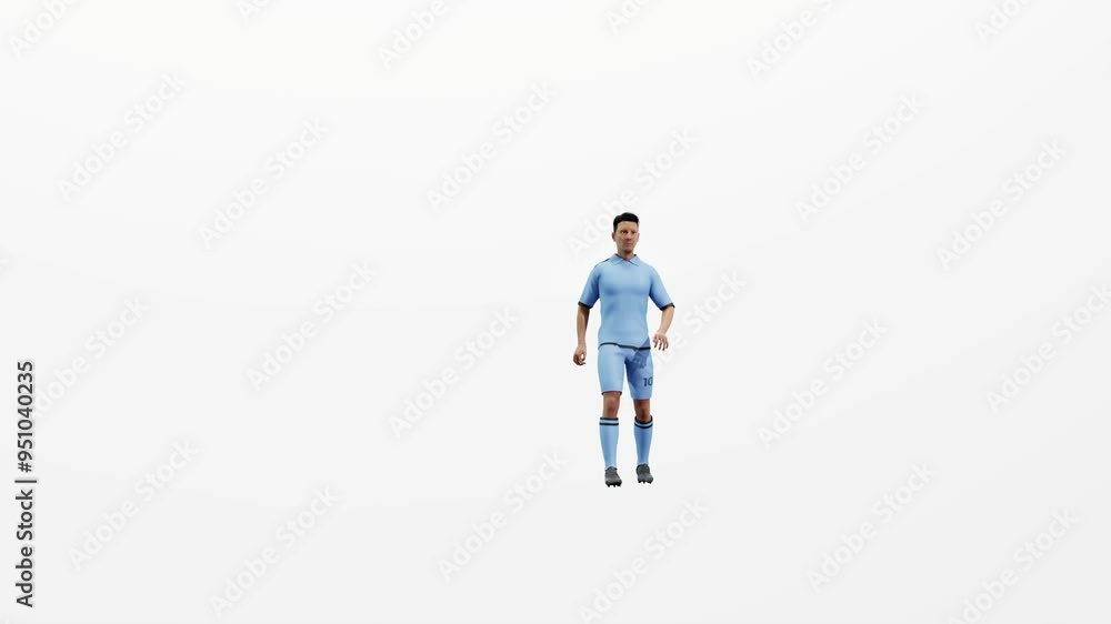3D animation of a soccer player character heading a ball on a solid white background. Ideal for sports, athletic videos, or game-related content. 3D animation of a soccer player character heading a ball on a solid white background. Ideal for sports, athletic videos, or game-related content.