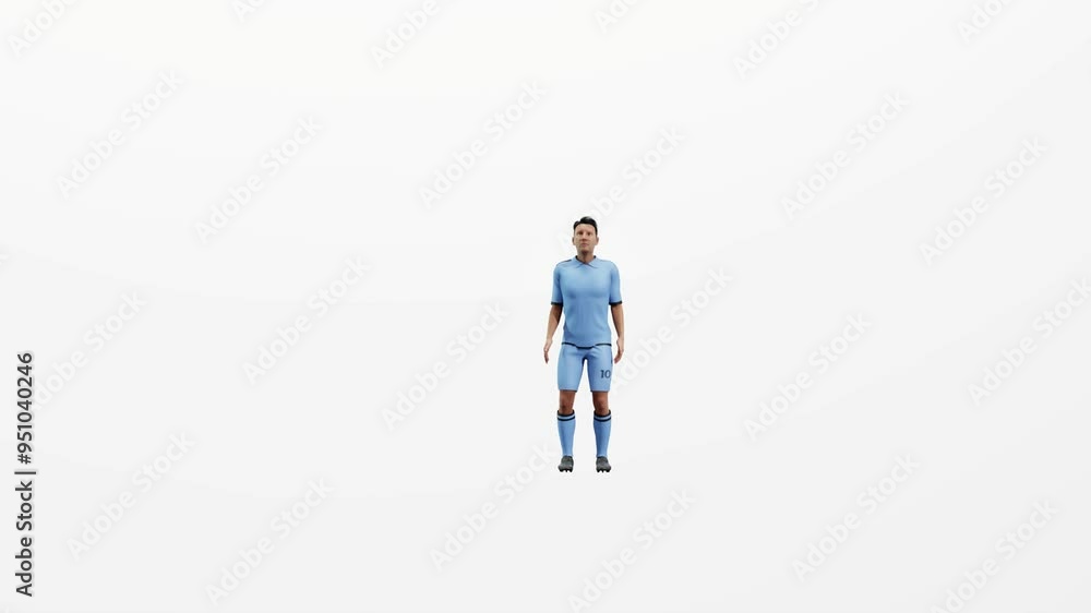 3D animation of a soccer player character heading a ball on a solid white background. Ideal for sports, athletic videos, or game-related content. 3D animation of a soccer player character heading a ball on a solid white background. Ideal for sports, athletic videos, or game-related content.
